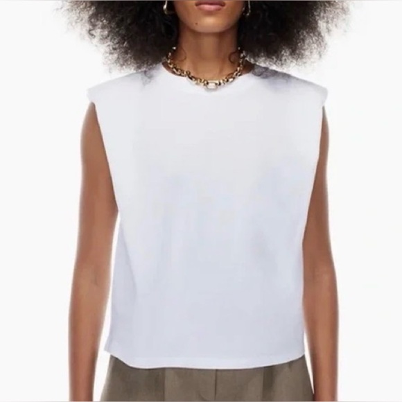 NWT Aritzia Babaton white muscle tee with padded shoulders - Picture 3 of 11
